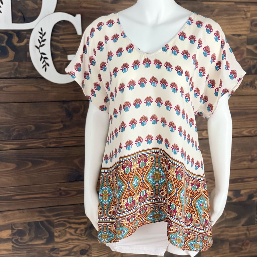Show Me Your MuMu | The Colorful Victorian Tunic Top Boho V-Neckline Blouse